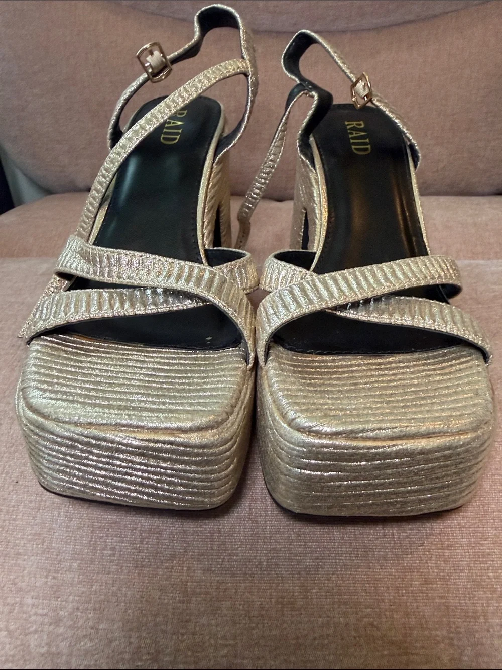 Gold Platform Slingback Heeled Sandals - Women